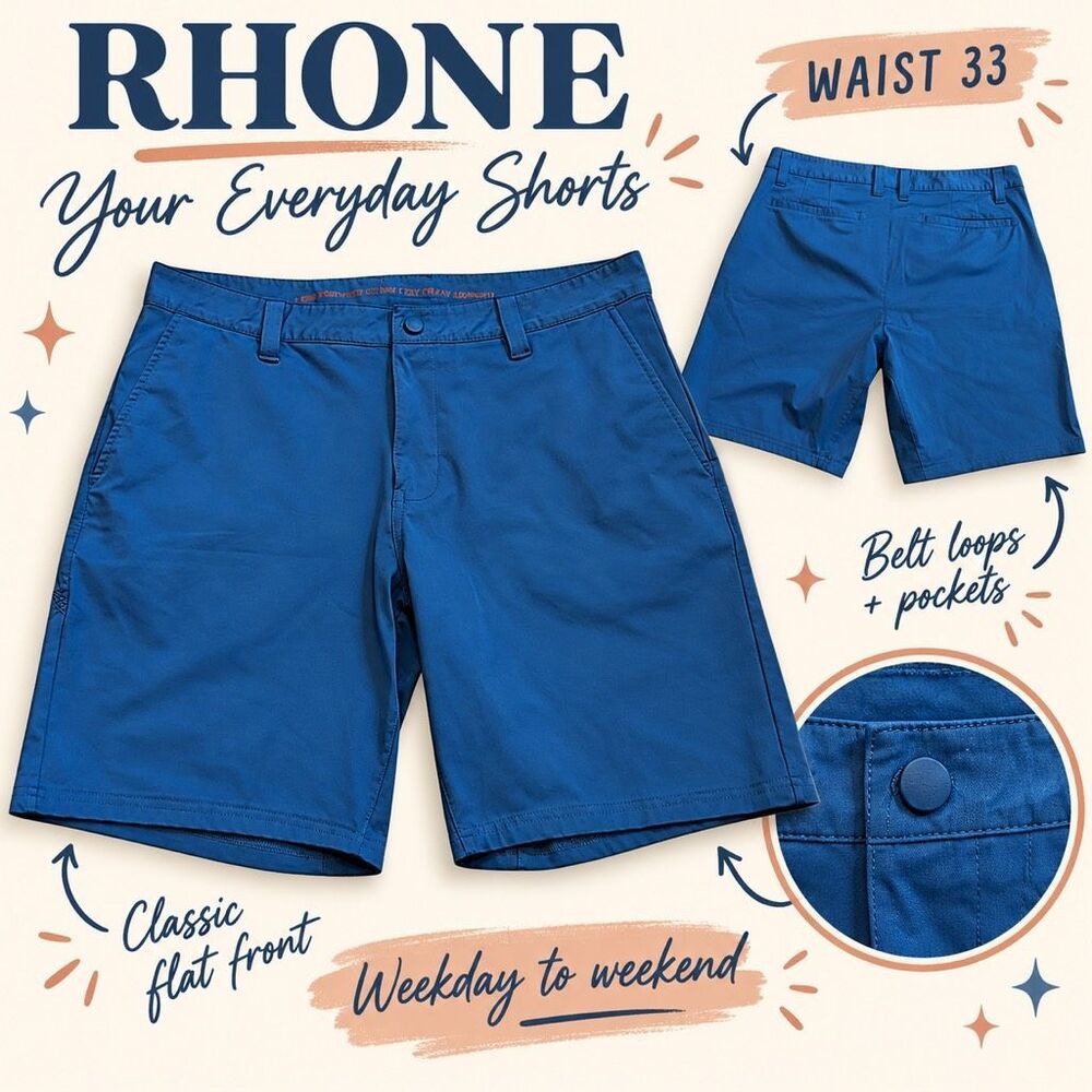 Rhone Blue Flat Front Golf Casual Shorts Men’s Size 33
